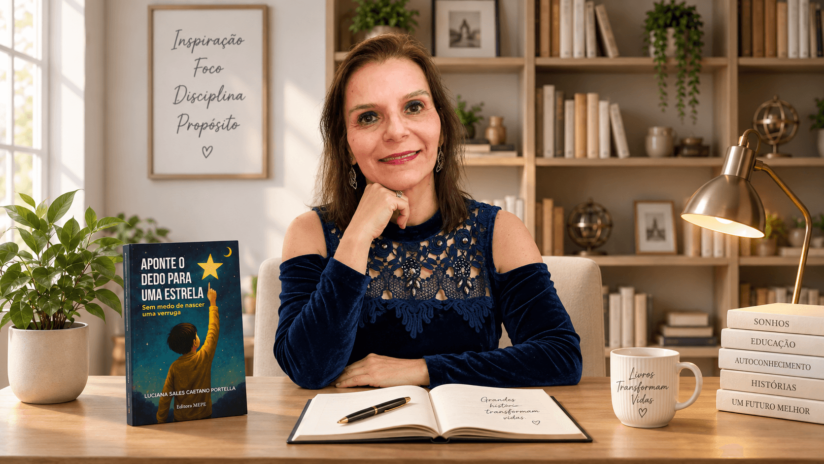Luciana Portella em seu espaço de trabalho